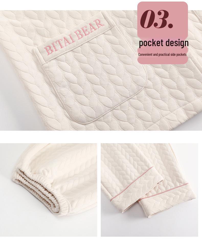 Couple's Warm Cartoon Pajamas Set: Thick Cotton, Korean Style, for Women & Men, Autumn/Winter