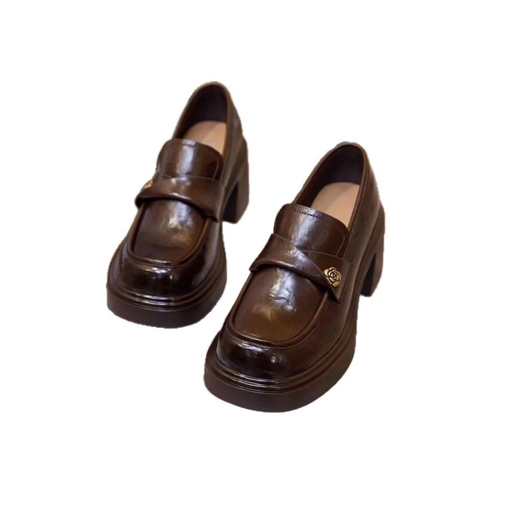 British Style Platform Loafers Women's 2025 Spring New Retro Leather Thick Heel Single Shoes Women's One-pedal Jk Small Leather Shoes