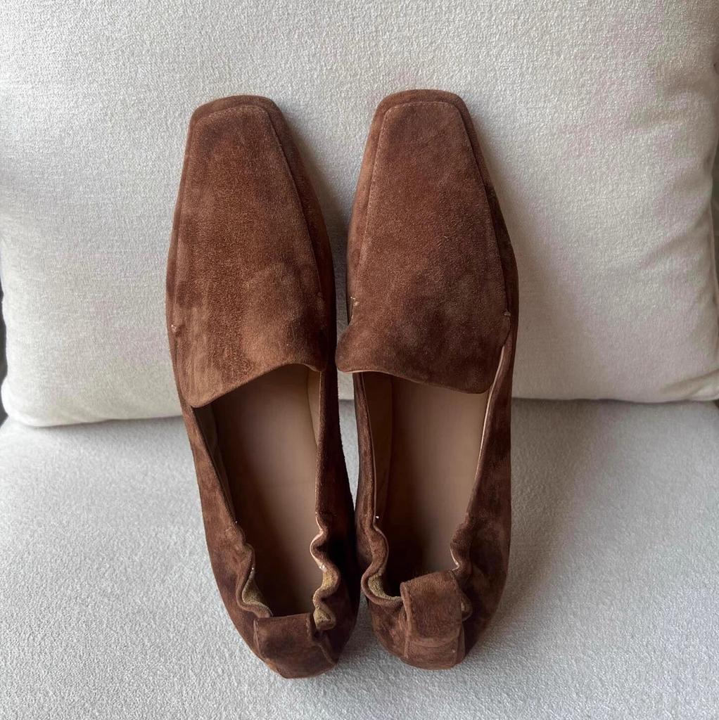 Europäische Station Französische Vielseitige Einzelne Schuhe Anti-Samt Quadratischer Kopf Slipper Retro Bequem Lässig Flacher Boden Fahr-Doudou-Schuhe