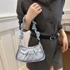 PU Leather Pearl Chain Crossbody Bag Korean Style Pleated Handbag Cloud Shoulder Bag  Shopping