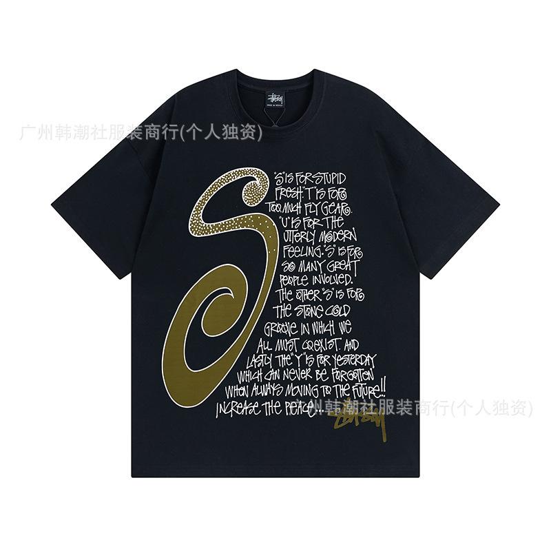 [2] American trendy brand short-sleeved t-shirt black and white collection printed short-sleeved t-shirt casual couple men and women of the same style