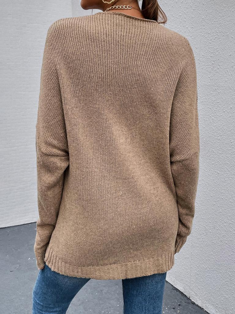 Suéter Abrigo de Punto para Mujer Otoño Invierno Tallas Grandes Casual Sexy Cuello en V Pulóveres Cierre Cruzado Manga Larga Suéter Exterior Holgado