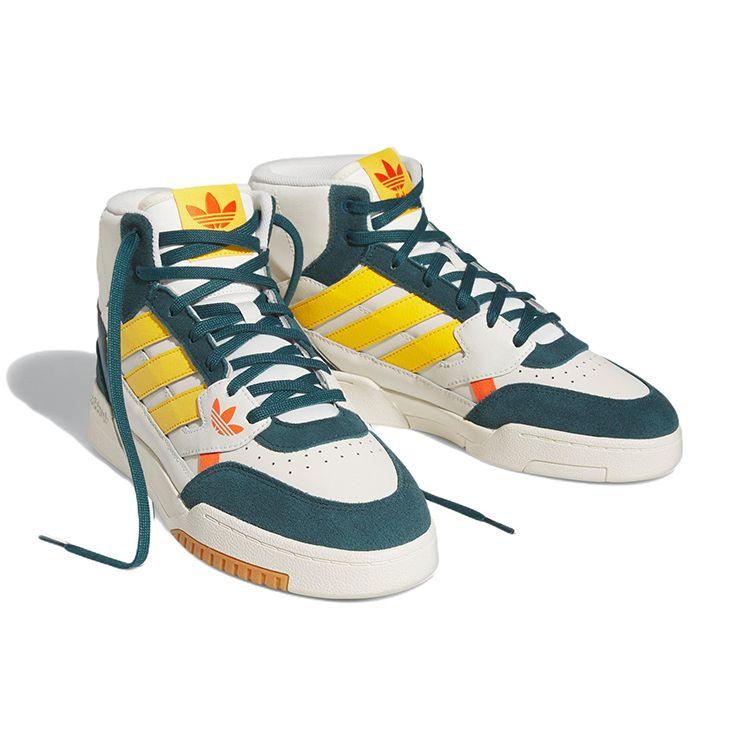 Adidas Originals Drop Step Comfortable Trendy Lightweight Durable Non-Slip High-Top Skate Shoes Unisex Skate Shoes White Green Yellow FZ5703