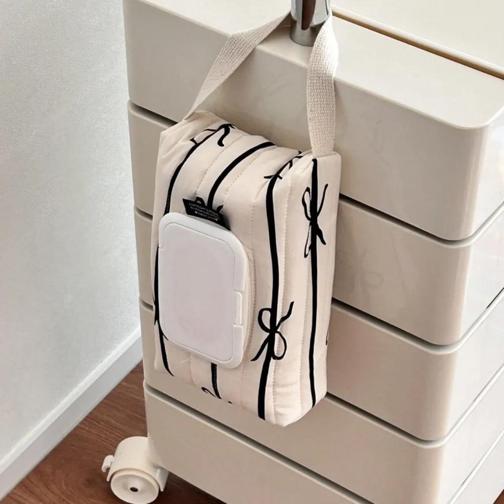 High Quality Bow Print Wet Wipe Pouch Portable Multipurpose Wet Tissue Case Quilted Tissue Bag Living Room Organizer