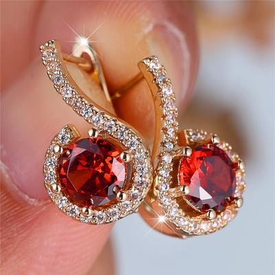 Charme Ohrringe Creolen mit weißem und rotem Zirkonstein Mode Goldfarbe Hochzeit Für Frauen