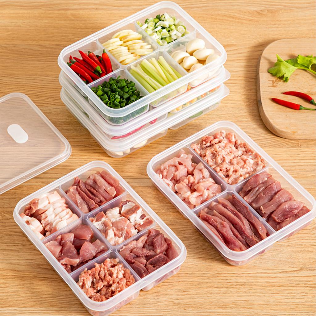 4/6-Grids Fridge Sealed Fresh-Keeping Box With Lid Plastic Freezer Food Storage Box Reusable Food Container For Kitchen