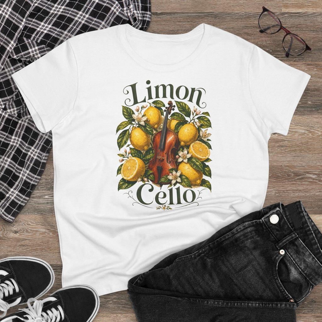 Limon Cello Violin Lemon Illustration T-Shirt | Citrus Botanical Music Tee | Limoncello