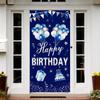Blue Silver Happy Birthday Door Banner Decorations for Men Boys, Happy Birthday Door Cover Sign Party Supplies, 16th 21st 30th 40th 50th 60th