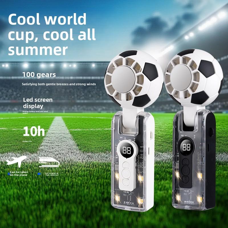 Football-style Cross-border Handheld Cold-air Fan; Foldable Digital Display 100-speed Settings; Bladeless Brushless Outdoor