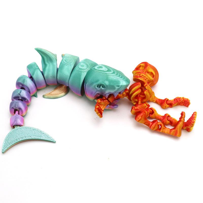 3D Printed Shark Tabletop Ornament Toys Action Model Shark Teal Purple White Decompression Decoration Kids Birthday Cute Toy