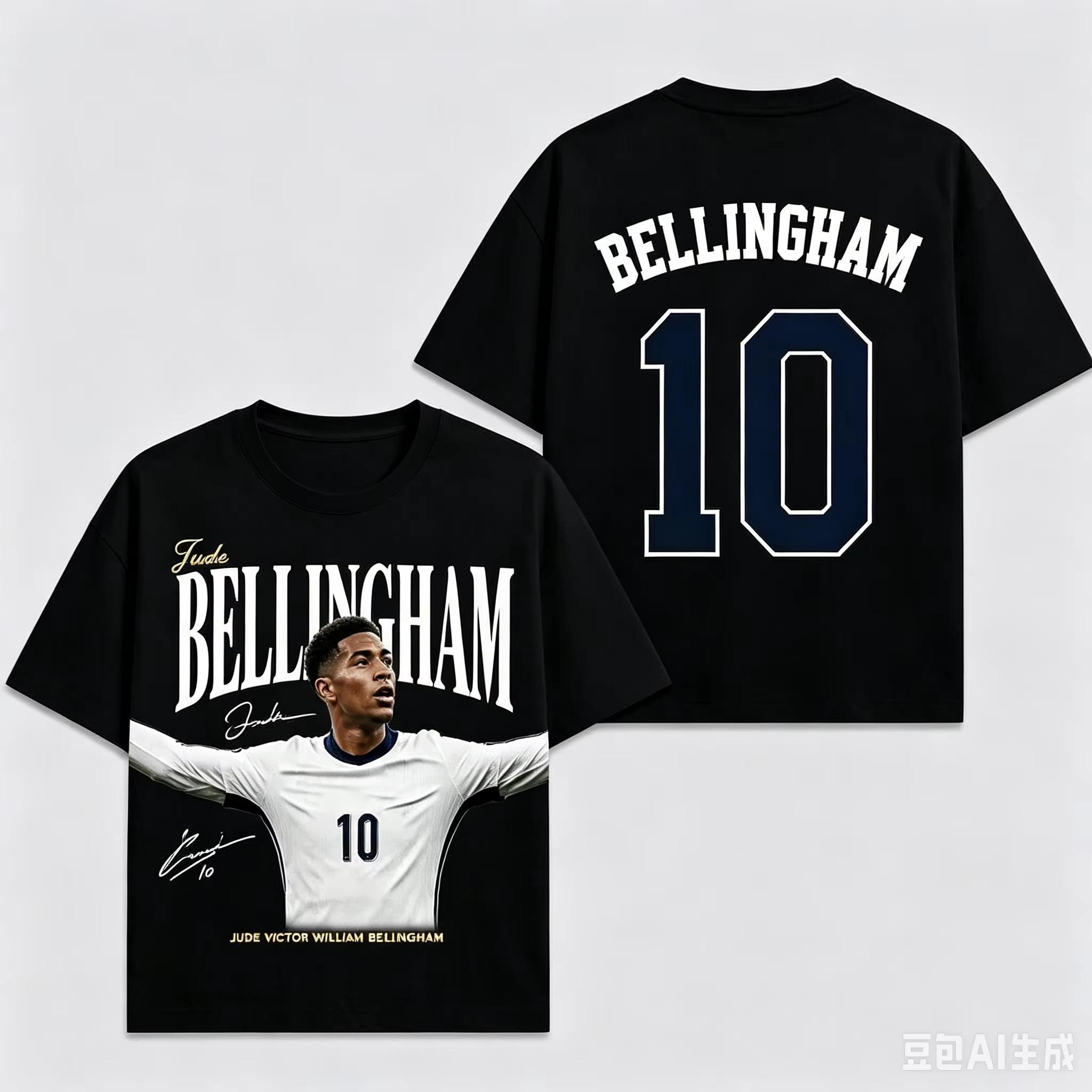 Jude Bellingham England Nr. 10 T-Shirt Herren und Damen Sommer Streetwear Baumwollkleidung Mode Hohe Qualität Oversized Kurzarm Damen Herren Kleidung S