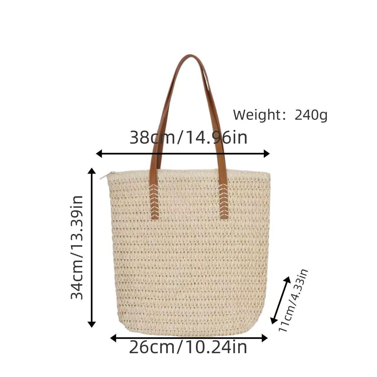 

Versatile Large Capacity Solid Color Straw Shoulder Bag for Women - Perfect for Holiday and Beach брудно-білий