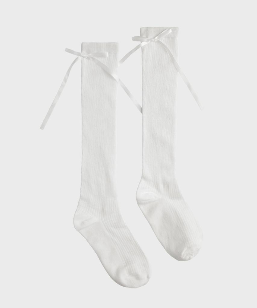 HUGDAY Ribbon Cotton Ribbed High Socks