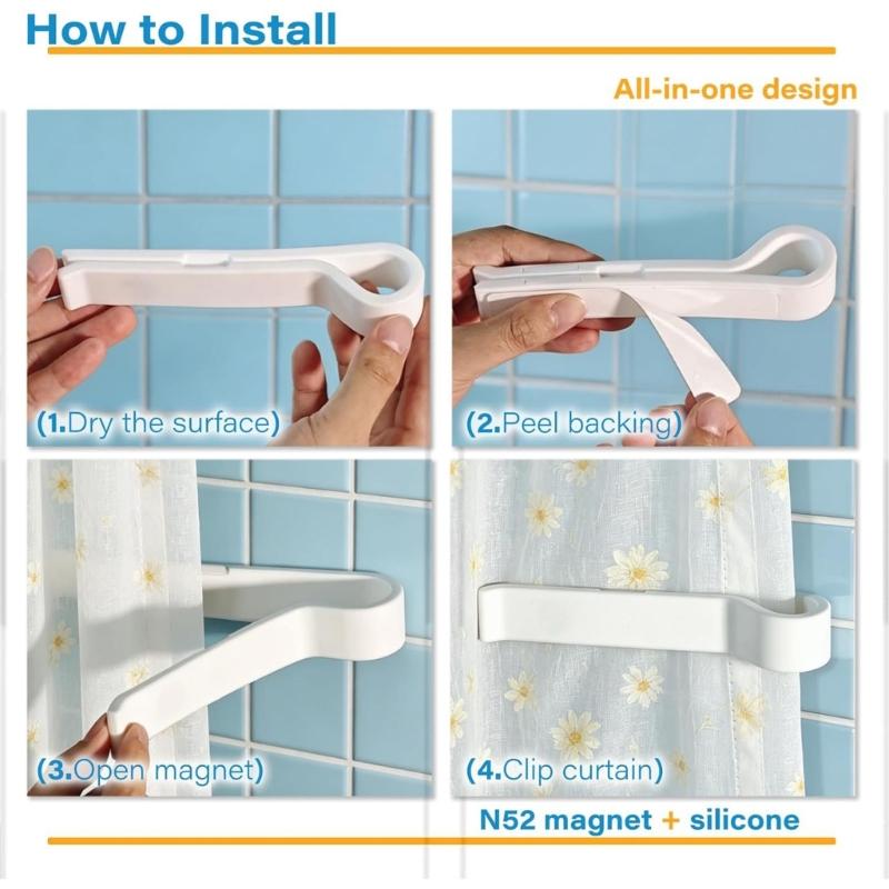 Magnetic Shower Liner Holder Adhesive Curtain Side Clip for Bathroom Water Control and Wall Side Guidance Daily