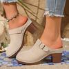 Scarpe da Donna Retro con Tacco Chunky, Schiena Scoperta, Scamosciate, Punta Tonda, Tacco Medio Sandali Bassi da Donna Sandali Huarache da Donna