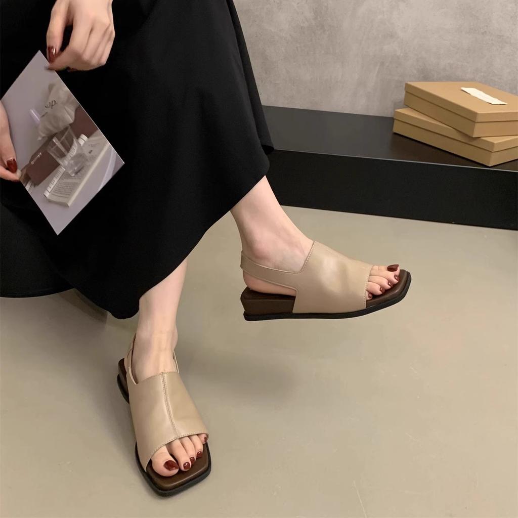 3CM Thick-soled One-word Sandals for Women's Summer Wear 2025 New Simple and Advanced French Retro Open-toed Sandals