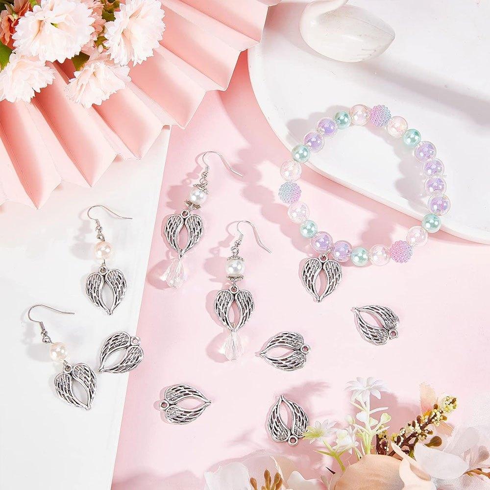5/10/20 Pieces Alloy Material Angel Wings Amulet Fairy Wings Guardian Angel Amulet Jewelry Making Amulet DIY Craft Bracelet Necklace Earrings