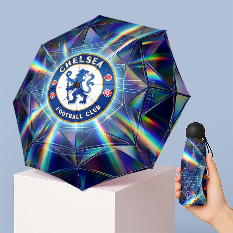 Chelsea FC Pattern Printed Mini 5 Folds 8 Ribs Compact Umbrella Windproof Waterproof Lightweight Portable Folding