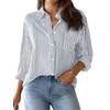 Women's Turn Down Collar Long Sleeve Loose Fit Striped Button Down Shirt Blouse