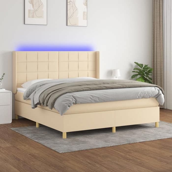 VidaXL Sommier à Lattes de Lit avec Matelas et LED, Lit Rembourré, Lit Double, Lit Adulte de Chambre à Coucher Intérieur, 3138890
