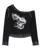 Top da Donna a Manica Lunga Autunno/Inverno Stile Streetwear Europeo-Americano Monospalla Stampa a Croce Vestibilità Aderente