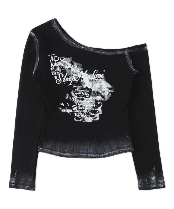 Top da Donna a Manica Lunga Autunno/Inverno Stile Streetwear Europeo-Americano Monospalla Stampa a Croce Vestibilità Aderente