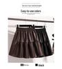 Plus Size High-Waisted PU Leather A-Line Layered Mini Skirt Pants for Spring/Autumn - Fluffy, Anti-Exposure, Slimming