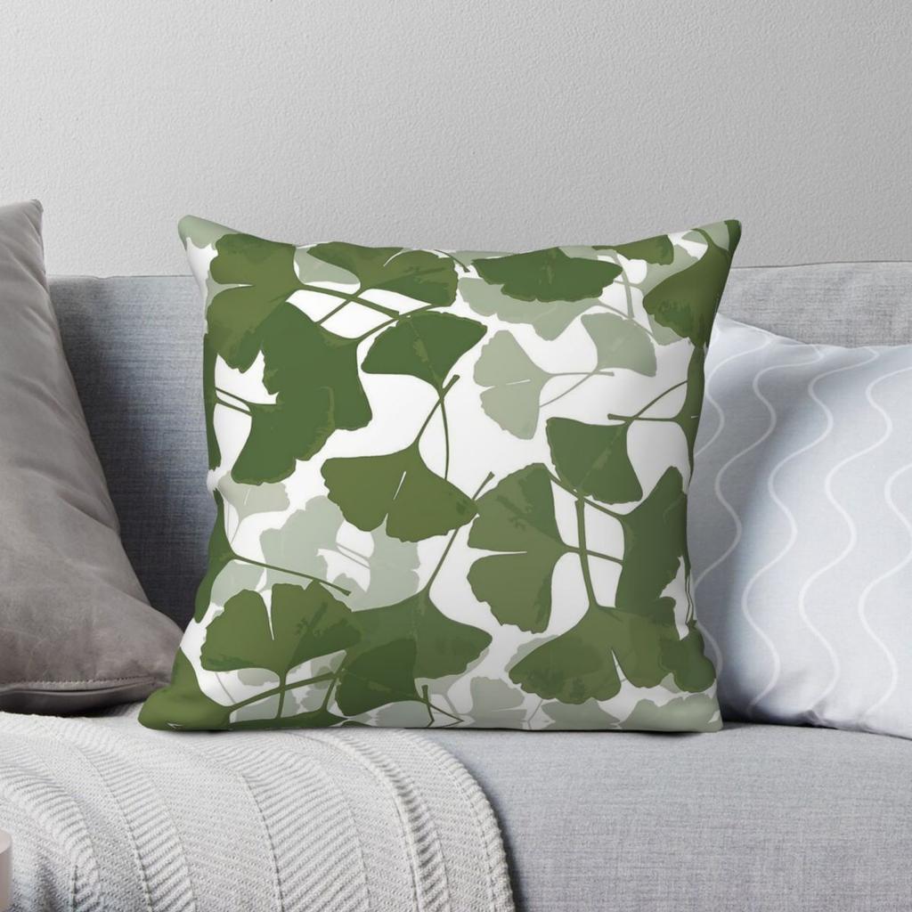 Ginkgo Leaves Square Pillowcase Polyester Linen Velvet Printed Zip Decorative Car Cushion Cover Wholesale