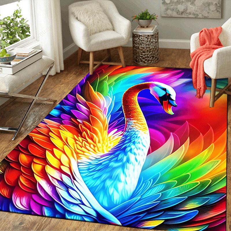 1pc Beautiful Swan Print, Design Indoor Area Rug - Soft, Anti-Slip, and Durable Gaming Room Decor for Bedroom