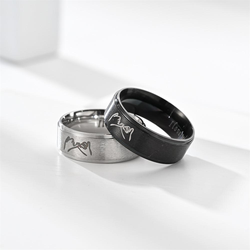 Finger Ring Men Women Engagement Wedding Band Fashion Zircon I Love You Engraved Comfort Fit