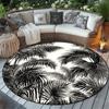 1pc Round Non-slip Rug with Black and White Tropical Leaf Pattern, Perfect for Living Room or Bedroom Decoration