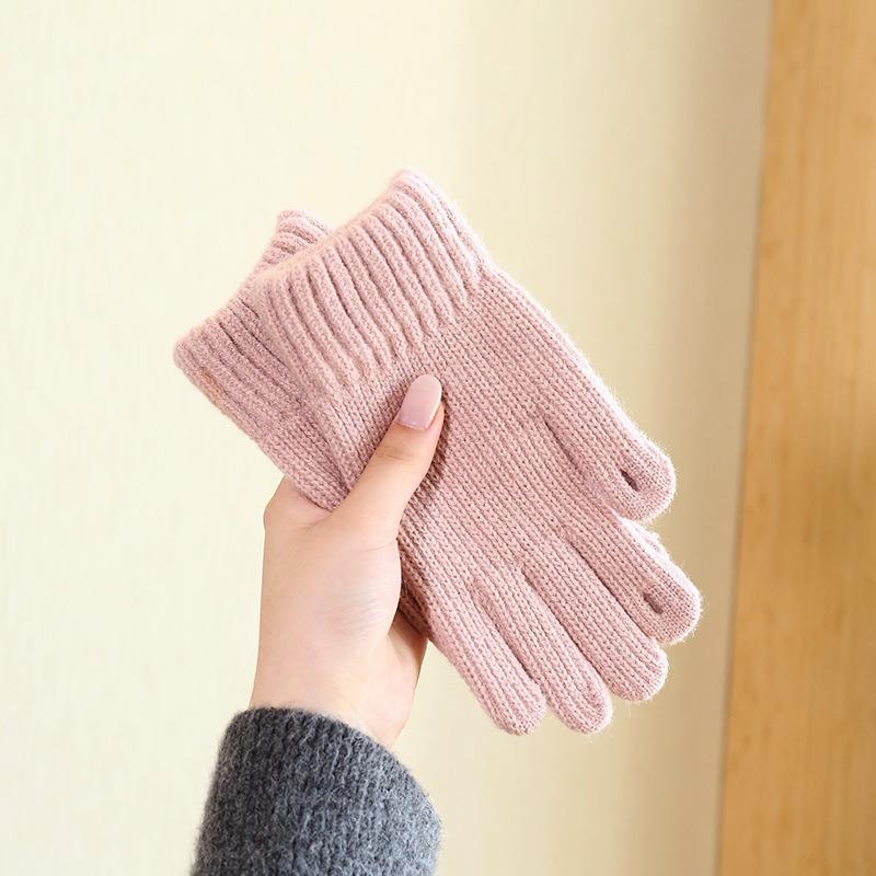 Autumn and Winter Women's Solid-color Knitted Gloves Are Cold-proof and Warm, and Can Be Cycled with Bare Fingers and Fashionable Commuting