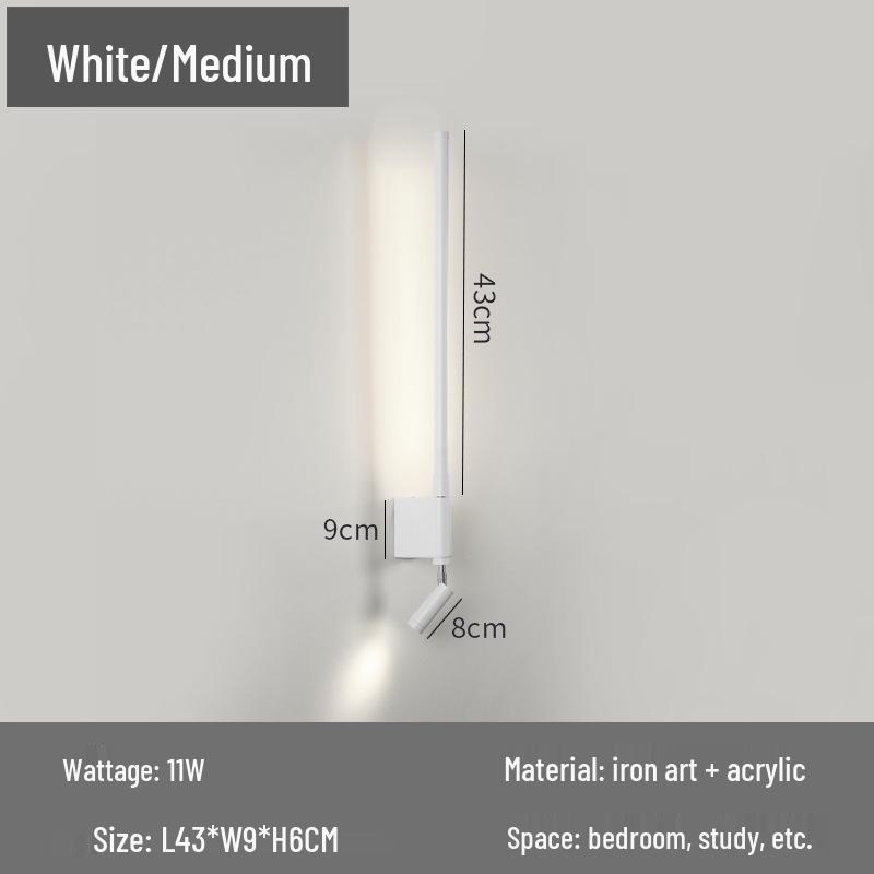 Nordic Minimalist Long Strip Bedside Wall Lamp with Eye-Protecting Reading Light and Switch for Hallways, Entrances, and Hotel Rooms