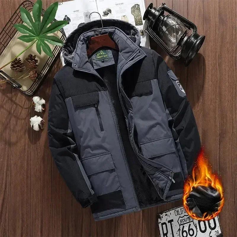 Chaqueta polar de invierno para hombre, chaqueta acolchada de algodón gruesa e informal, abrigo a prueba de viento con capucha a la moda para hombre, parkas de talla grande
