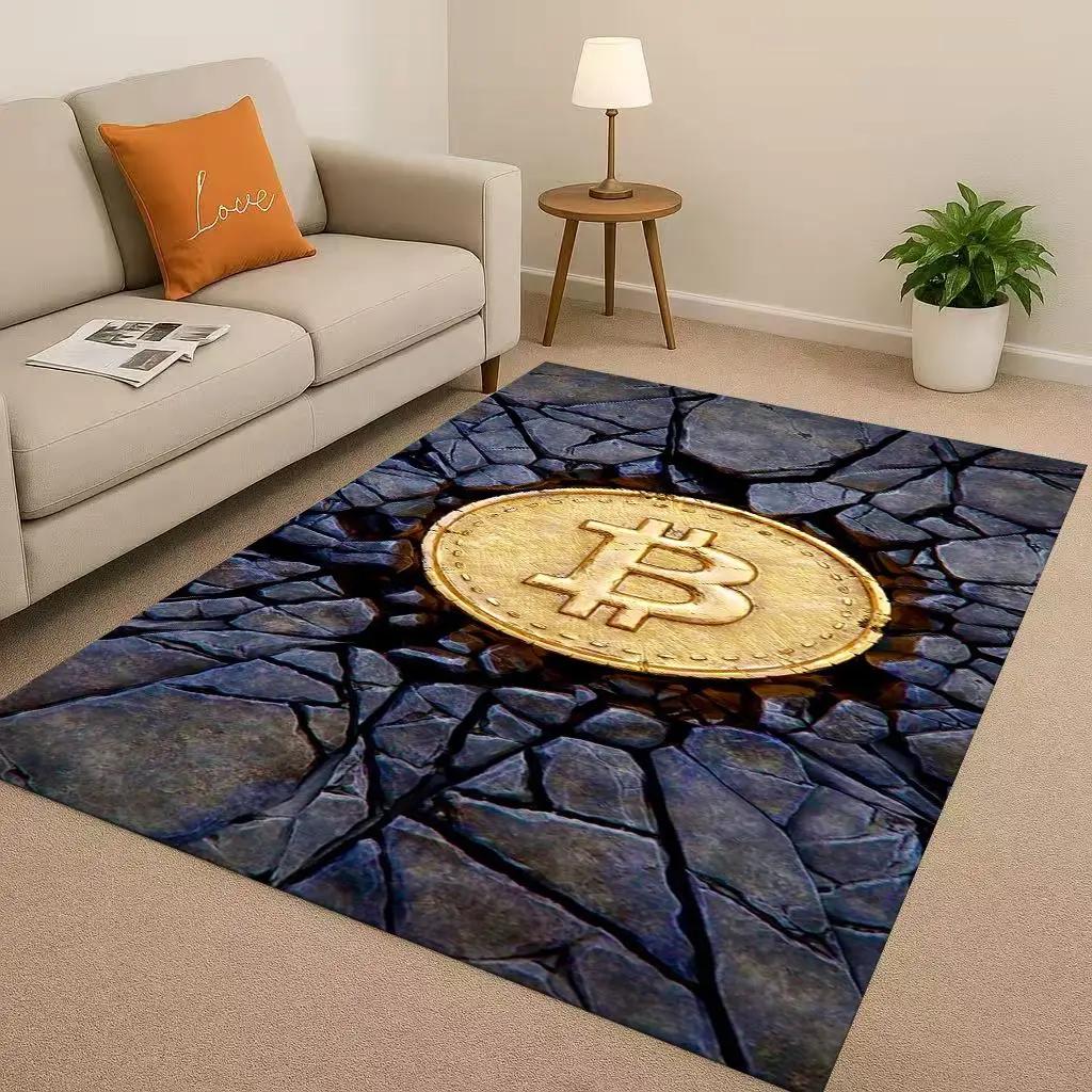HD Rich BTC Bitcoin Circuit Board Art Cartoon Living Room Non-Slip Area Rug Carpet for Bedroom Playroom Sofa,Home Decor Doormat