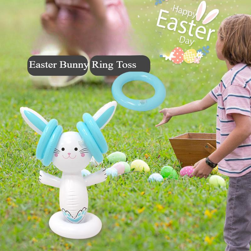 Outdoor Inflatable Easter Rabbit Hoop Throwing Game Bunny Ears Ring Toss Toy Party Parent-Child Interaction Toy for Adults Kids