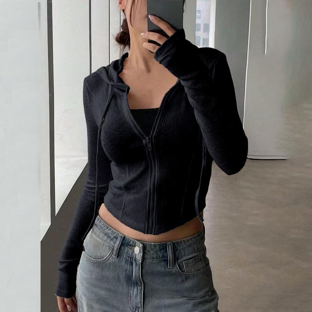 Damen Slim-Fit Cropped Strick-Hoodie - Sportliches Casual-Oberteil
