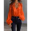 QICED Women's Fashion Casual Solid Color Print Long Sleeve V Neck Blouses & Shirts