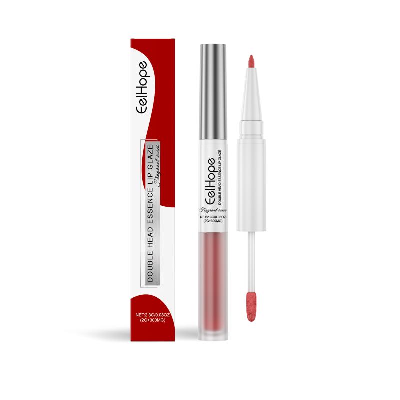 Double Head  Lip Glaze 2 In 1 Lip Liner Gloss Moisturizing Long Lasting Non Sticky Glossy Lip Tint For Daily