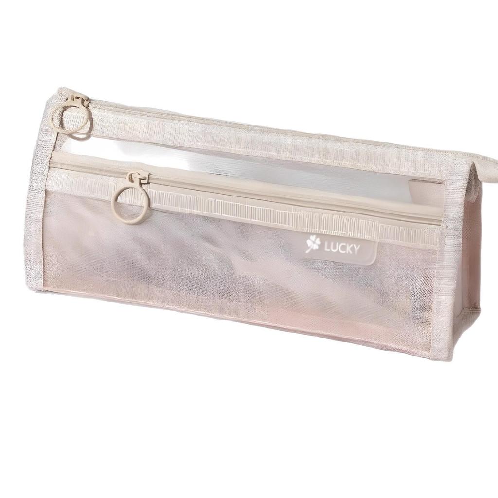 Newcomer Discount: Large Transparent Mesh Pencil Case - Double-Layer for Student Exams