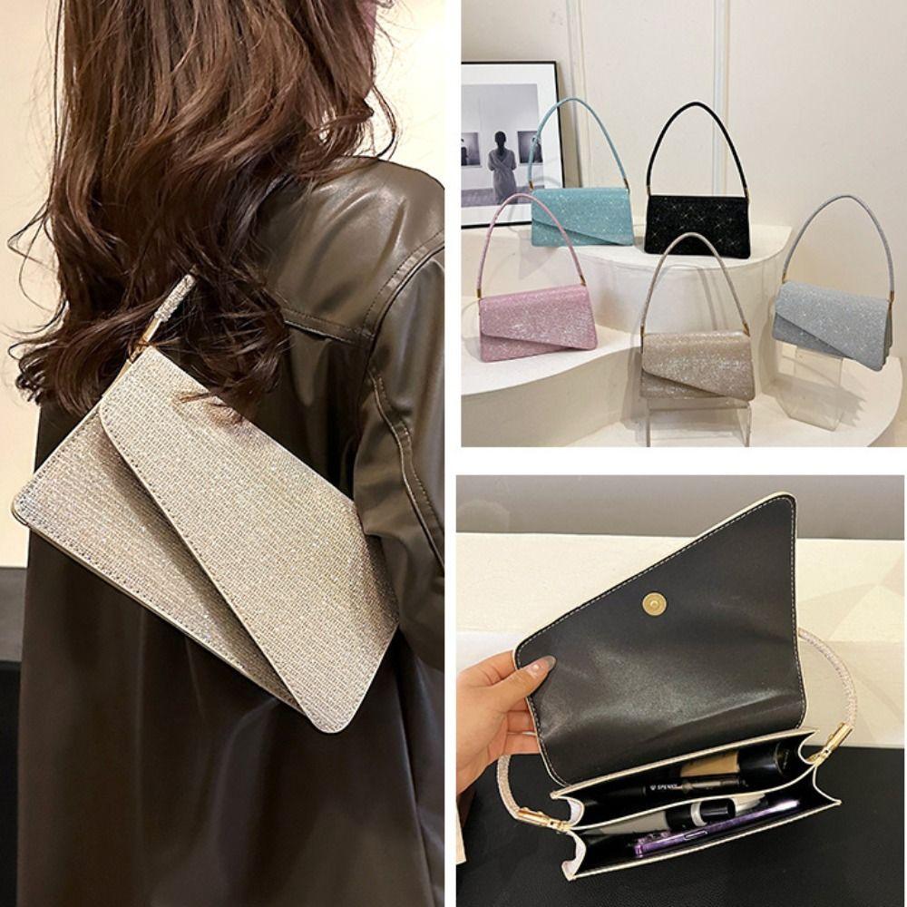 PU Rhinestone Handbag Glitter Ladies Underarm Bag Elegant Evening Banquet Bag Party