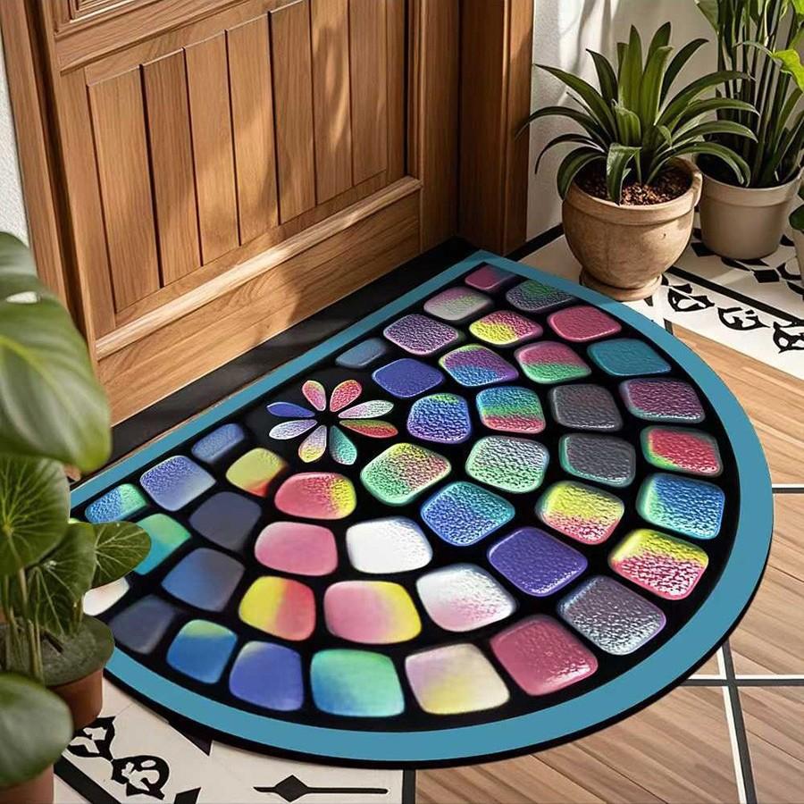 60*90cm 2D Colorful Pebble Doormat Non-Slip, Easy To Clean, Semicircular Design with Stone Pattern for Entryways, Bathrooms, Patios, Outdoor Door Mat