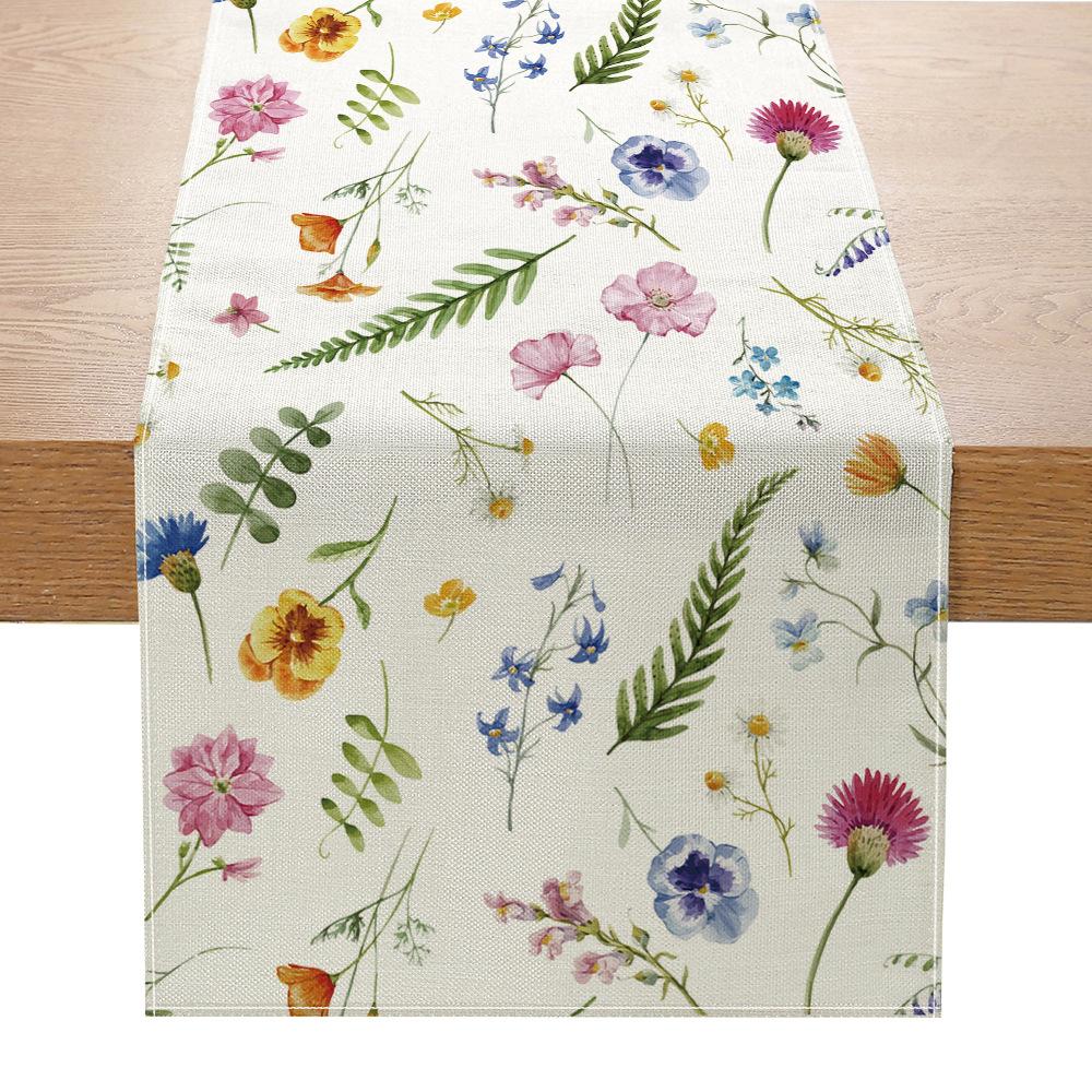 Flax Printed Table Flag Plant Flowers Sub-home Decorative Table Cloth Porch Cabinet Tea Table Cloth