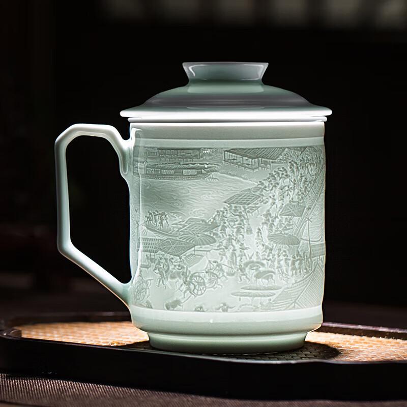 Jingdezhen Celadon Carved Ceramic Tea Cup Gift Set