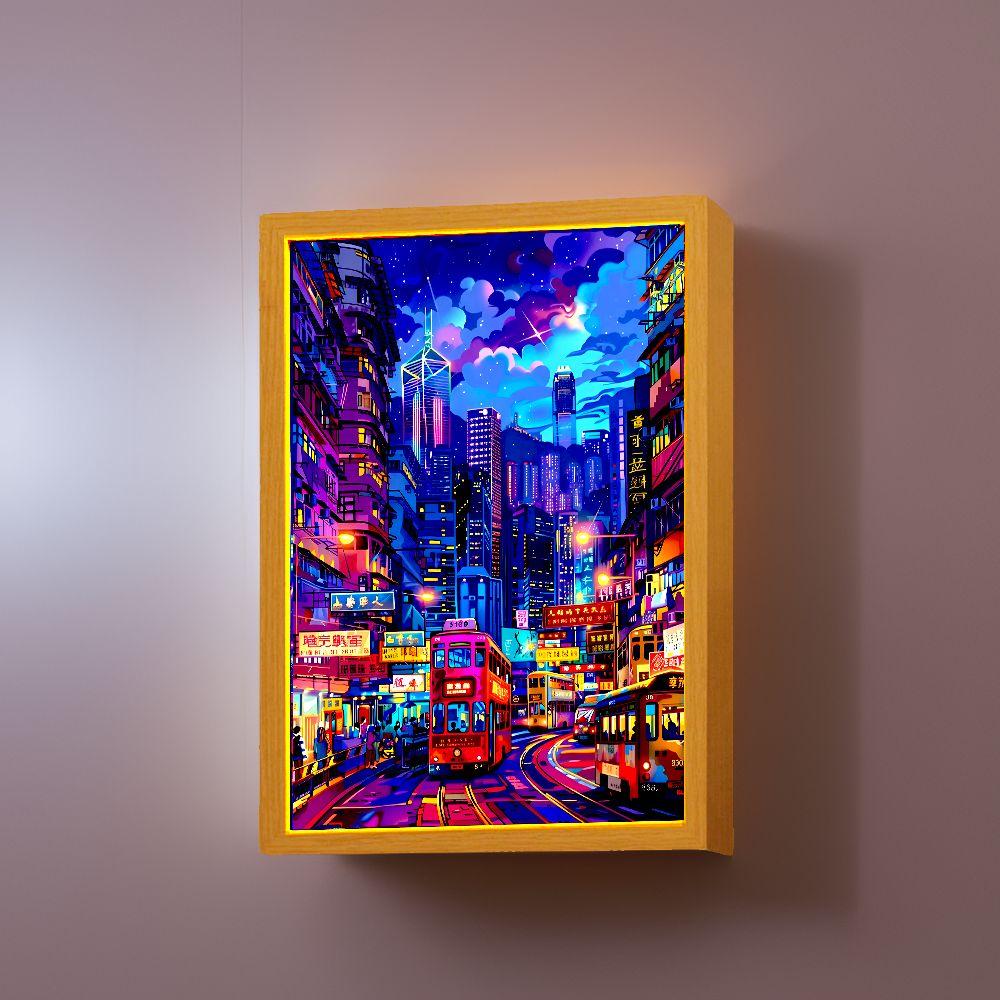 Light Painting Fotobåge Vacker Stad Hong Kong LED Nattlampa Vägg Heminredning Lampa Nattduksbord Månlampa Vän Presenter