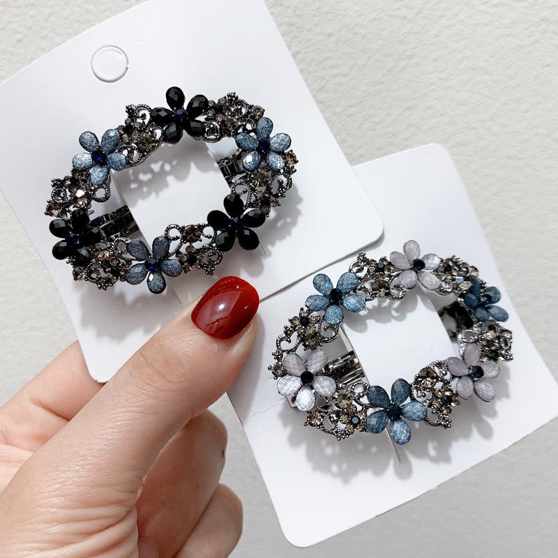 

Korean Style Vintage Rhinestone Flower Hair Clip for Women чёрный/чистый
