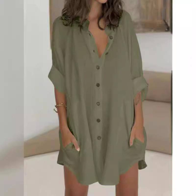 Autumn and winter new casual loose single-breasted shirt skirt, women