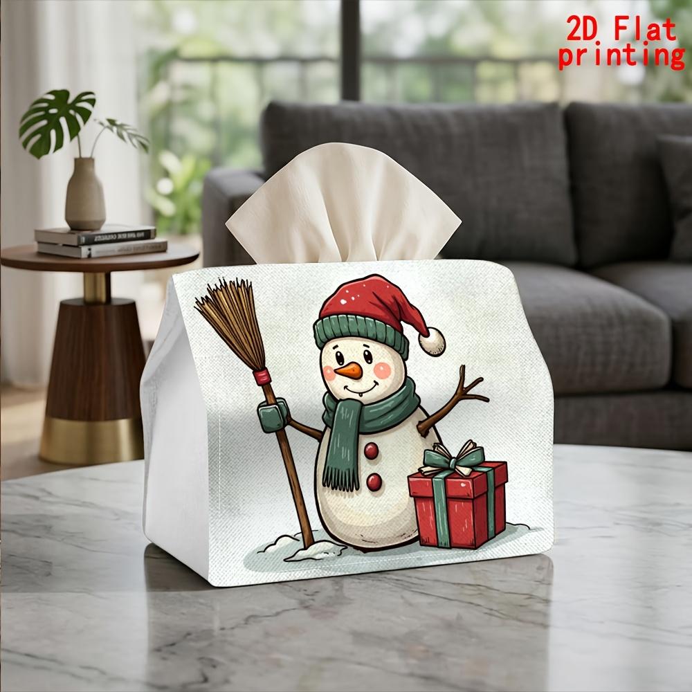 1pc Snowman Tissue Box with Broom - Reusable Napkin Dispenser Suitable for Kitchen, Car, Dorm Storage | Compact Holder for Tissues | Decorative Table