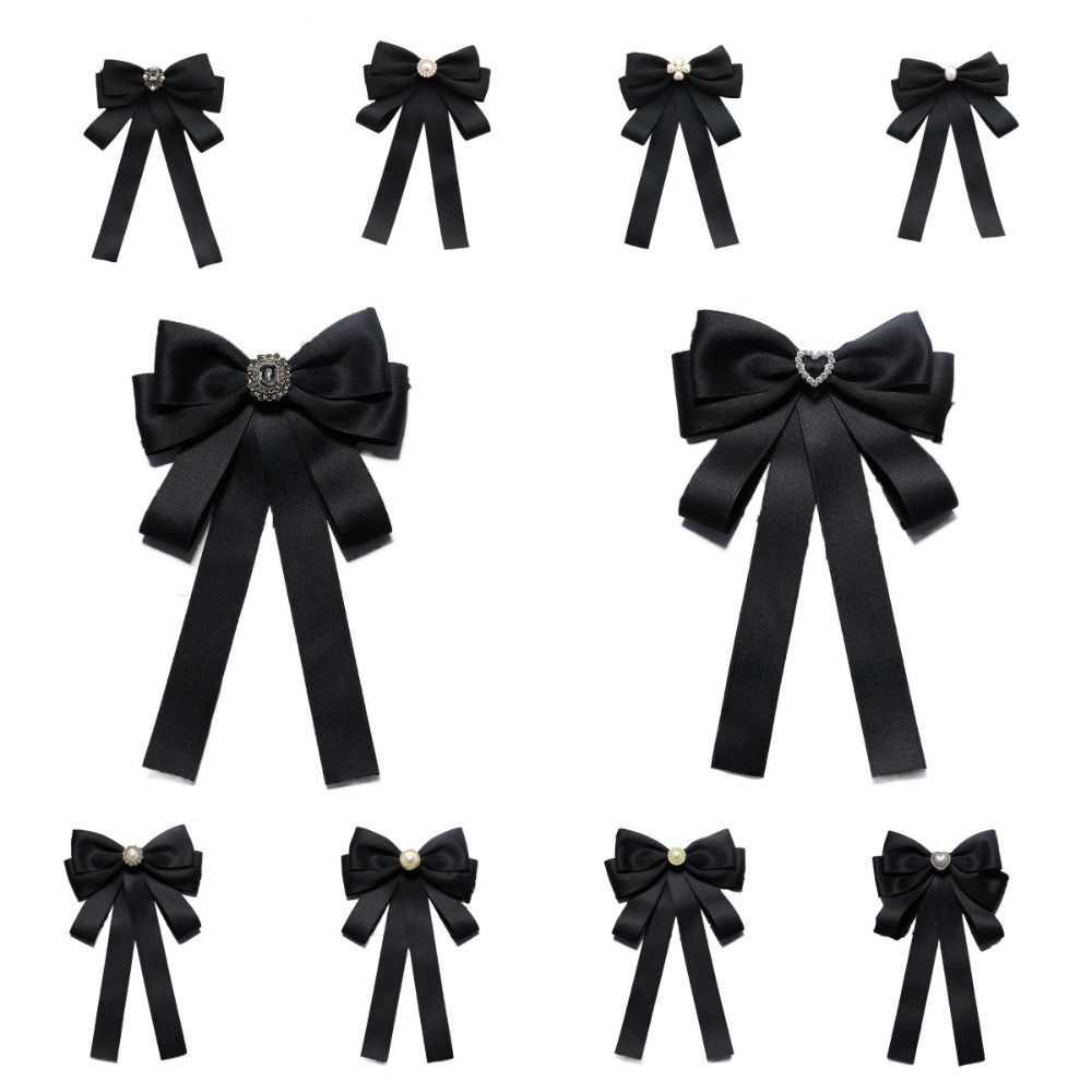 Pearl Black Ribbon Pin Beads Ribbon Badge Brooch Sweet Black Bow Necktie Parties