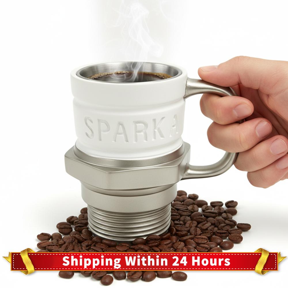 Spark Plug Mug Coffee Cup Stainless Steel+Resin Automotive Themed Industrial Coffee Cup for Car Lover Birthday Gift Drinking Mug